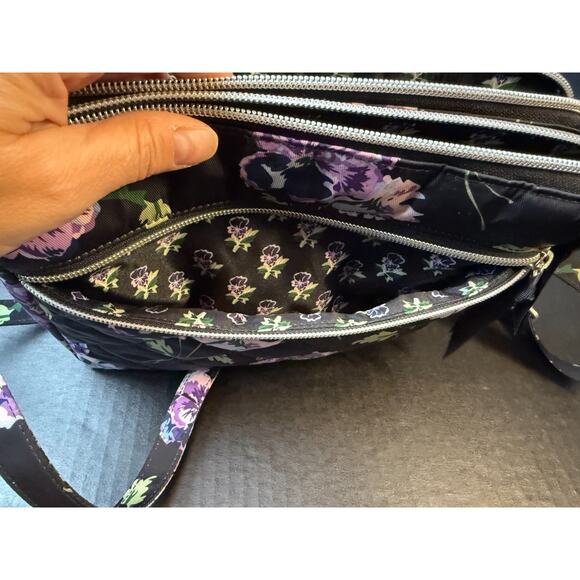 Vera Bradley Floating Plum Pansies Triple Compartment Crossbody Purse Bag - Picture 7 of 14